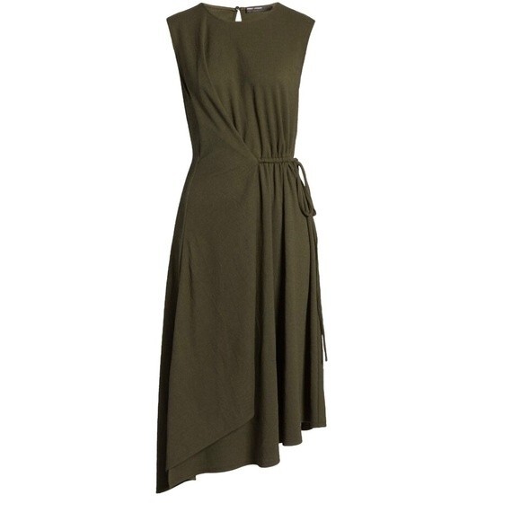 Maggy London Asymmetrical Drape Midi Dress In Olive 2 NWT - Picture 15 of 15